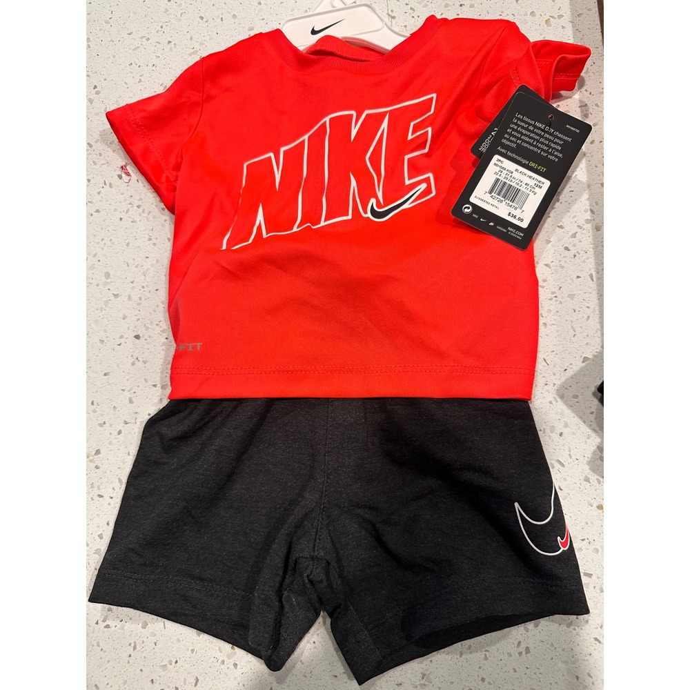 Nike Kids 2pc Dri-FIT T-Shirt and Shorts Set Red Black 12M 66H589-K08